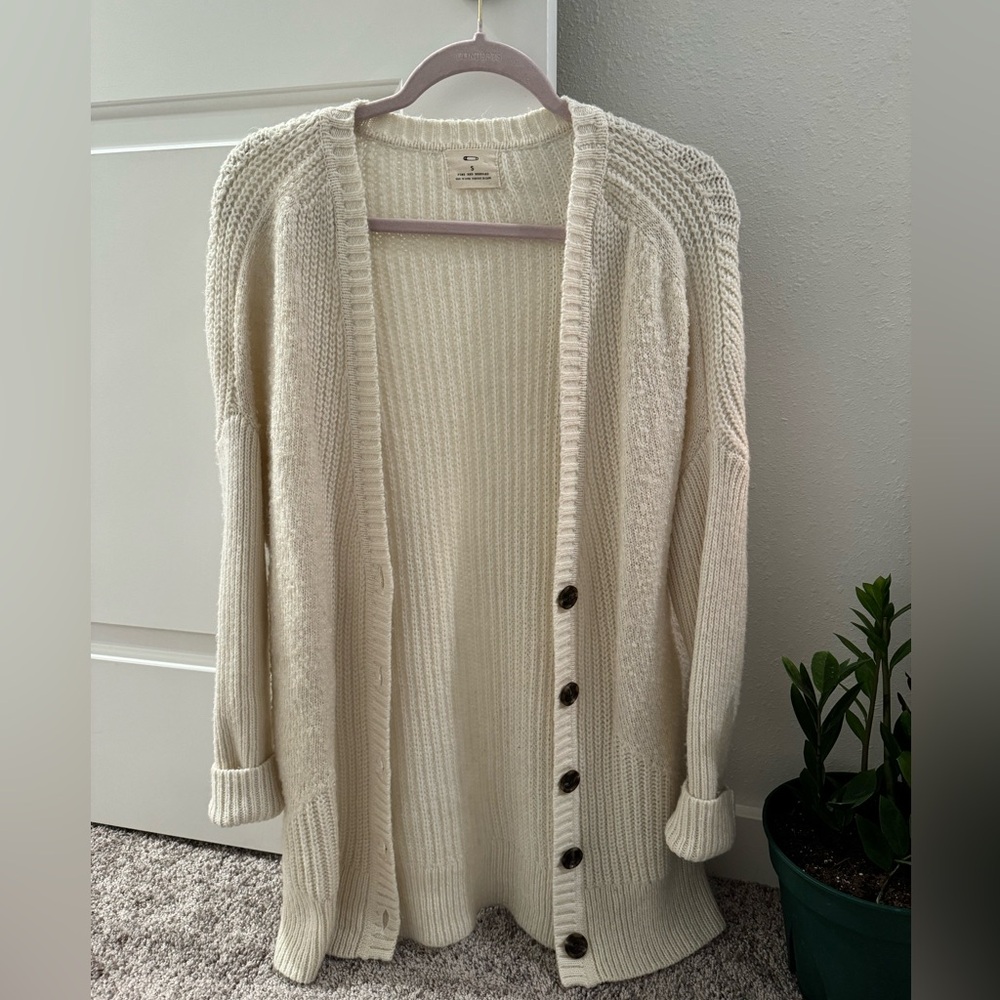 Off white cardigan open sweater buttons cream beige size small comfy soft long